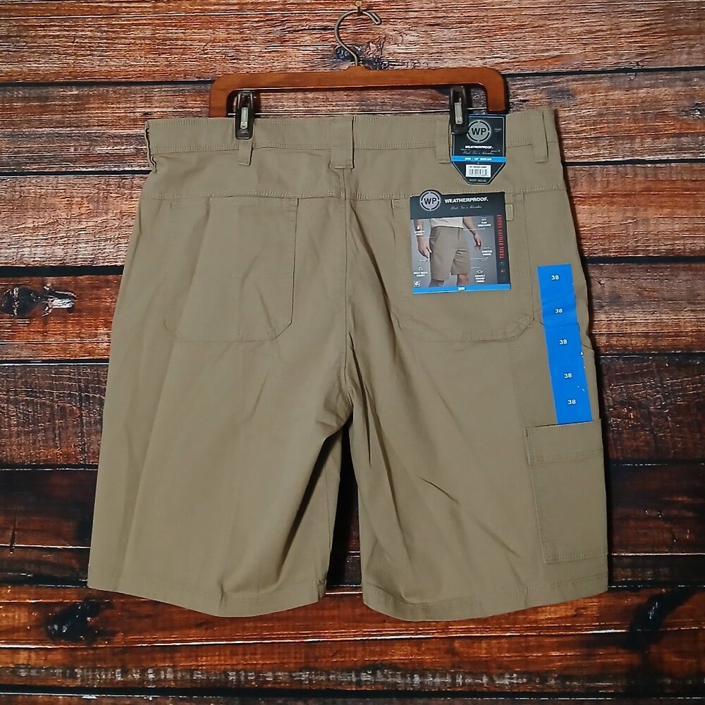 NWT Weatherproof Trail Utility Shorts Mens 38 Ripstop Sueded Khaki Stretch